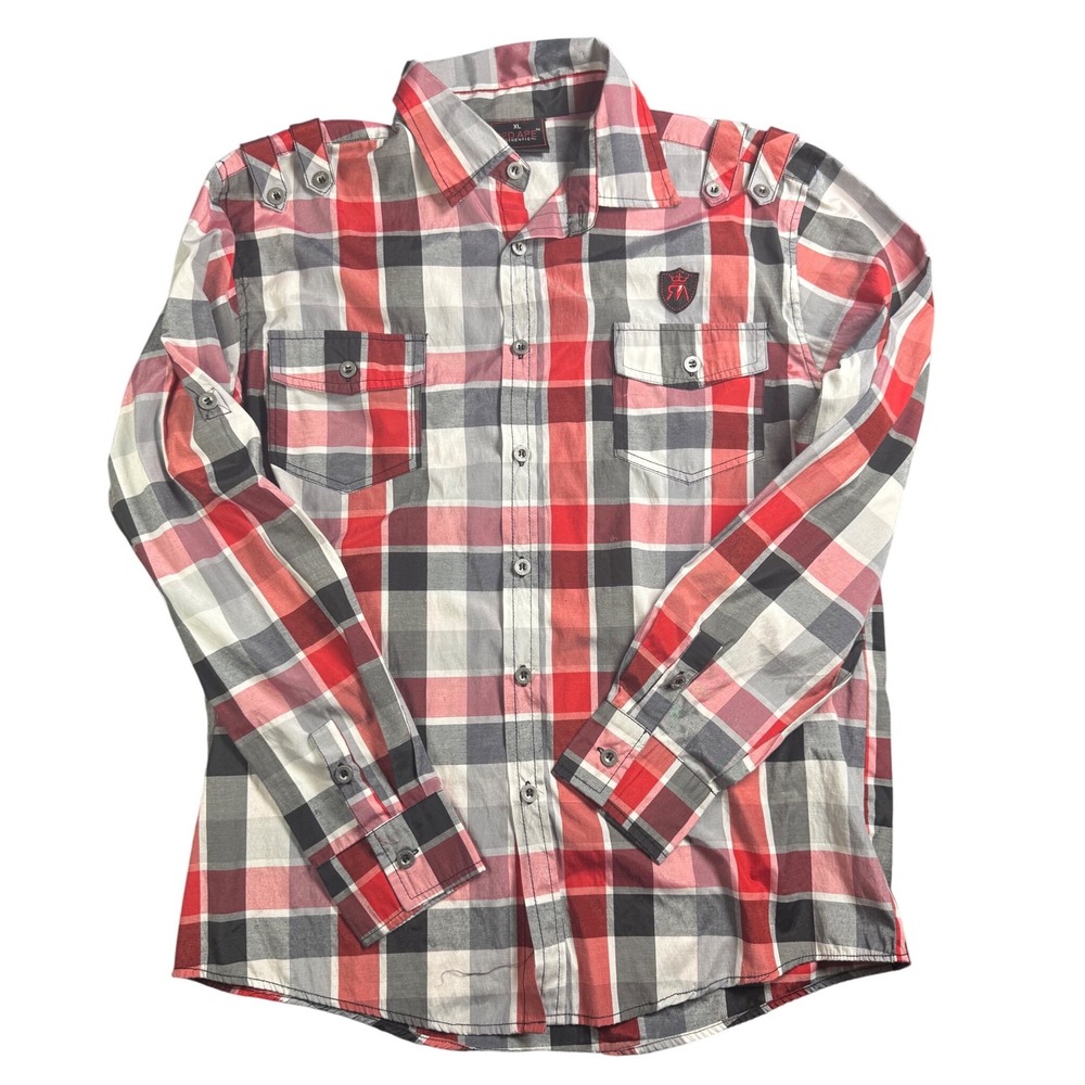 Red Ape Authentic Plaid Shirt Mens XL Long‎ Sleeve Button Up Casual Black White